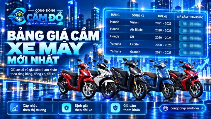 bảng giá cầm xe máy mới nhất tham khảo